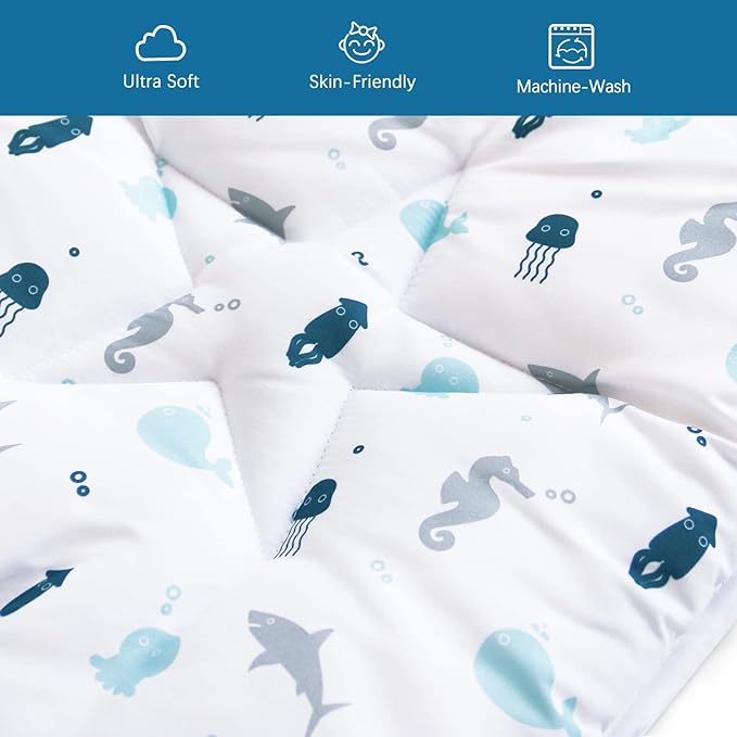 Baby Play Mat for Boys Girls,50'' x 50'' Baby Playmat for Playpen, One-Piece Crawling Play Mat Non Slip, Toddlers, White Ocean