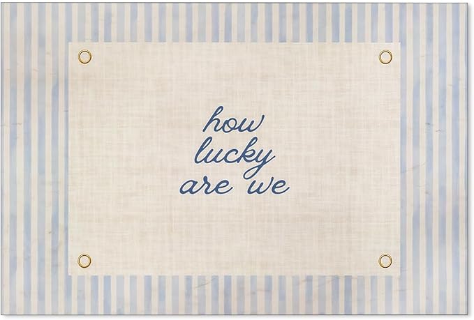 YYS How Lucky Are We Quote Wall Art Navy Blue Positive Affirmations Poster Trendy Minimalist Aesthetic Canvas Prints for Dorm Bedroom Wall Decor 16x24 inch Unframed