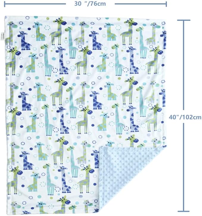 CREVENT 2Pcs 30''X40'' Cute Cozy Fluffy Warm Baby Blankets for Infants Toddlers' Bedding Crib Cot Stroller - Grey Cloud + Minky Giraffe