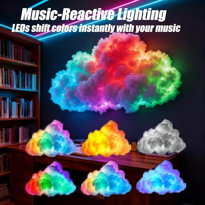 LED Cloud Light with Music Rhythm, 2025 New Cloud Lights for Ceiling,Bedroom,Gaming Room, Music-Sync Dynamic Lighting Effect, Cool Stuff for Boys, For Ceiling Bedroom Office Party (157.48in LED light)