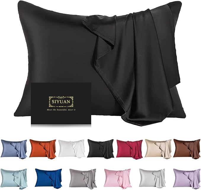Mulberry Silk Pillowcase for Hair and Skin,Queen Size Cooling Silk Pillow Case with Hidden Zipper,Allergen Proof Dual Sides Soft Breathable Smooth Silk Pillow Cover for Women(Queen,Black)