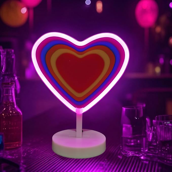 Pink Heart Neon Sign - USB & Battery Powered Button Control Valentine Gift Bedroom Decor Heart Light Up Sign Proposal Decoration Valentine's Day Gift for Her Bedroom Romantic Decor
