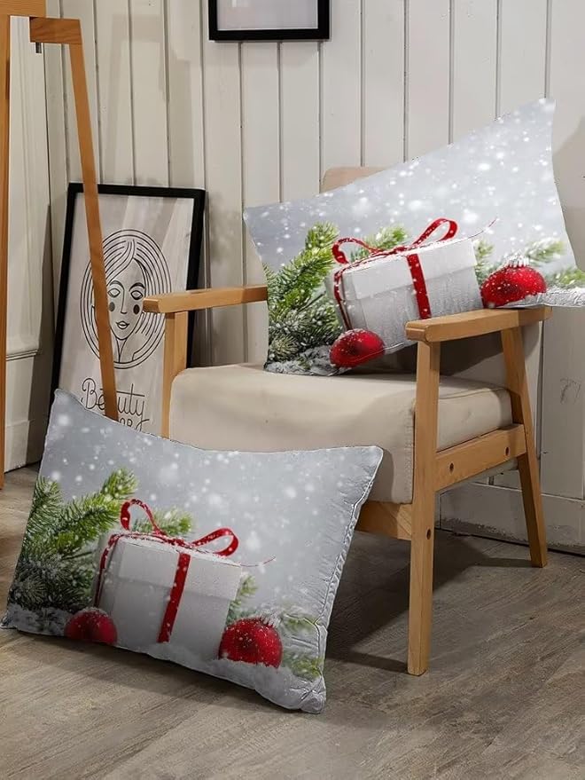 kxry Christmas Comforter Set Snow Scene Evergreen Bough Bedding King Size for Girls Boys Kids Gift Box Red Balls Quilt Duvet 1 Comforter + 2 Pillow Cases