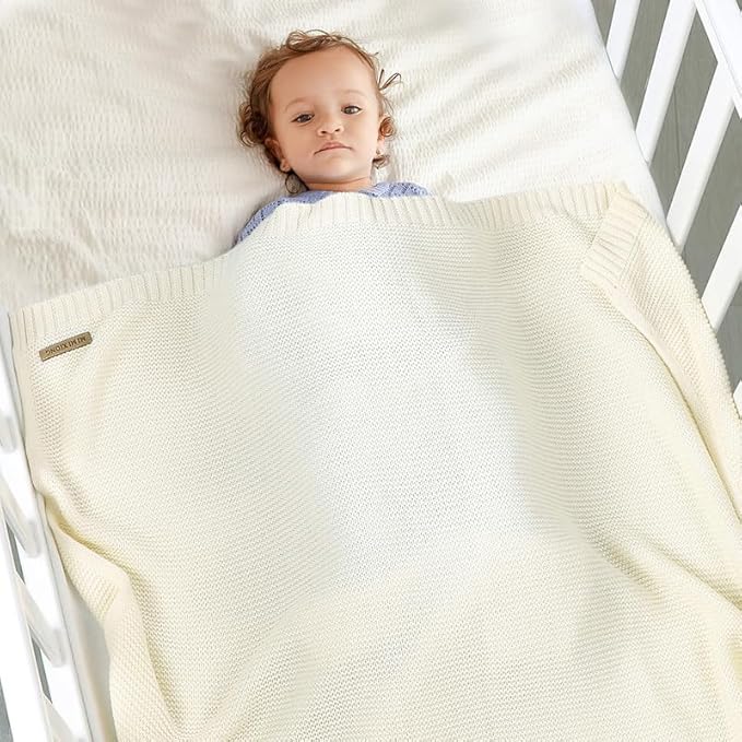Neiwech Baby Blanket Boy Girl Cotton Knitted Soft Swaddling Receiving Baby Blankets for Newborn Toddler Crib Stroller A-White 30 x 40 Inch