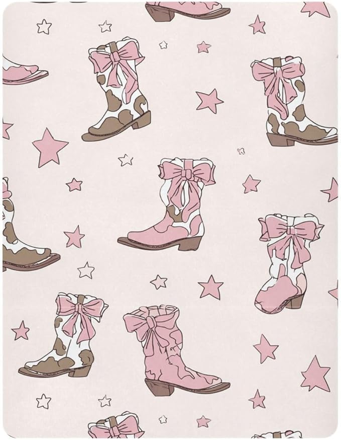 Crib Sheets for Boys Girl Coquette Bows Neutral Mini Crib Mattress Sheets Fitted, Cowgirl Boots Toddler Baby Sheets for Crib Mattress Soft & Breathable 39 * 27 * 5In
