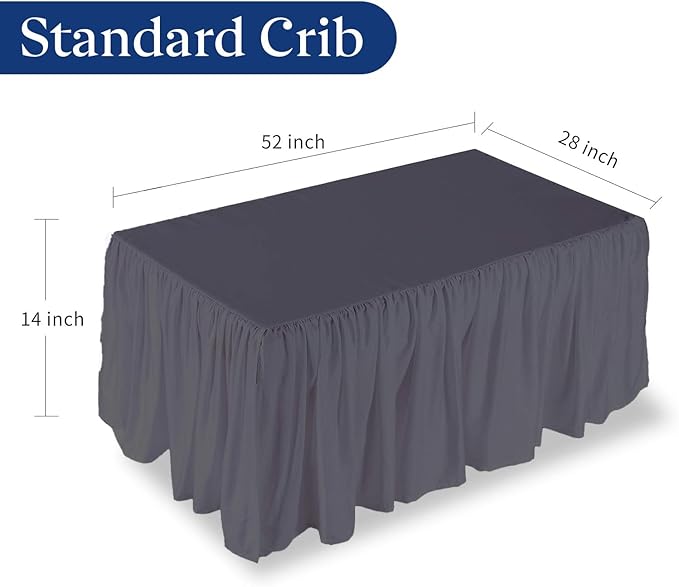 Dark Grey Crib Bed Skirt 28" x 52" with 14" Drop - Dust Ruffle Crib Skirt with Split Corners - Soft Nursery Standard Crib Toddler Bedding Skirt for Baby Boys or Girls