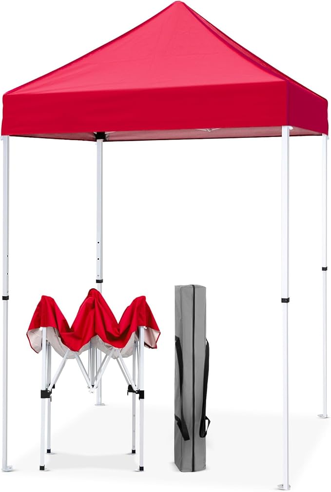 EAGLE PEAK 5x5 Pop Up Canopy Tent Instant Outdoor Canopy Easy Set-up Straight Leg Folding Shelter, Red