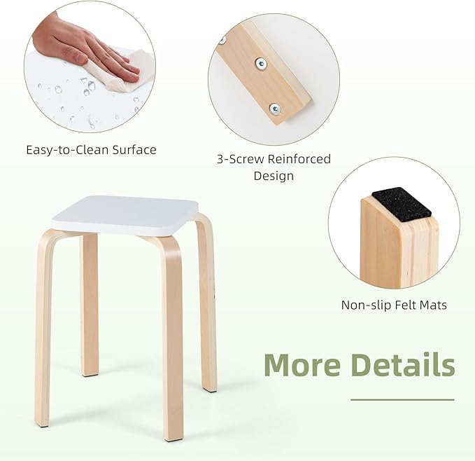 GOFLAME Stackable Wooden Stools Set of 4, Backless Chairs with Square Top, Anti-Slip Felt Mats, Portable Seating for Classroom, Office, Dinning Room, Living Room, Kitchen, Bar Counter, Assorted Color