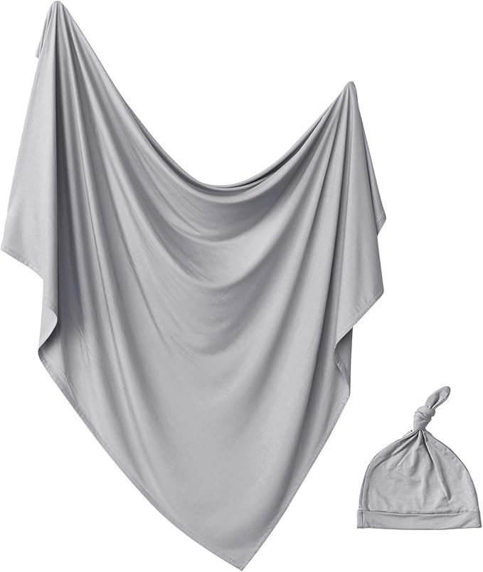 Newborn Swaddle Blanket with Hat Set Baby Swaddle Set Hospital Receiving Blankets for Girls Boys(Slate)