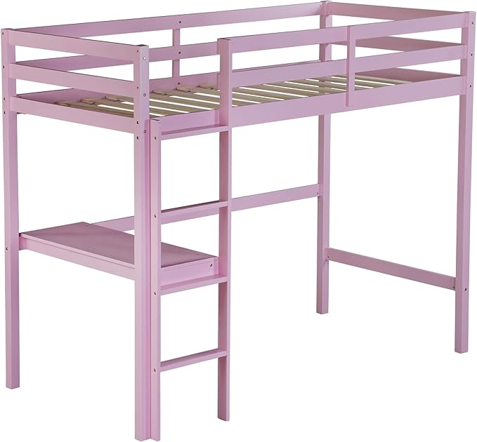 Bellemave Twin Loft Bed with Desk,Loft Bed for Kids, Boys, Girls,Wooden Loft Be Frame with Desk and Ladder, Pink