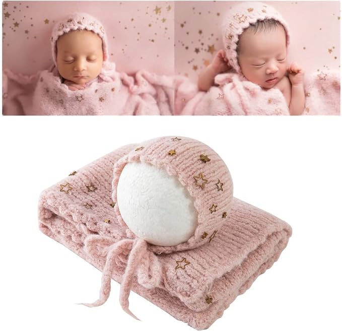 Newborn Baby Photography Props Outfits Hat Long Ripple Wrap Set for Boys Girls Photography Photoshoot Photos