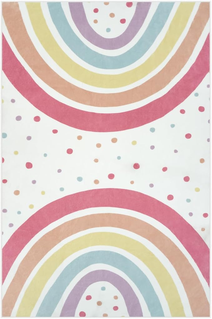 STARUIA Washable Rainbow Rug for Girls Bedroom, Colorful Rug 4x6 Area Rugs for Nursery Kid Room, Non-Slip Soft Polka Dot Carpet Kids Rugs for Classroom Playroom Tent Castle