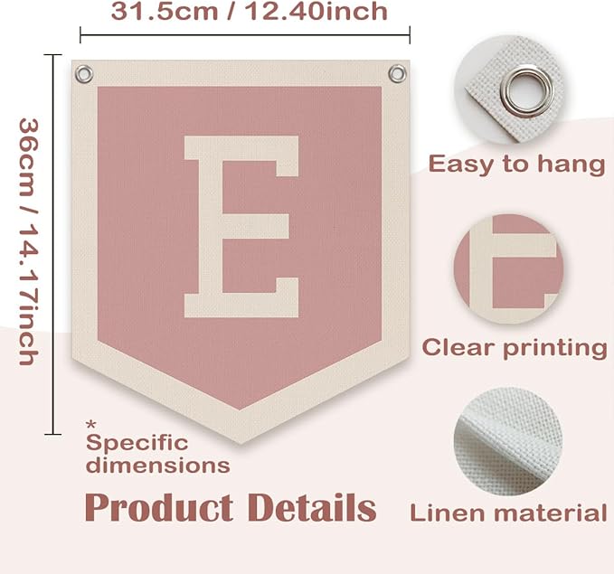 Lacama Pink Initial Personalized Preppy Banner, Baby Shower Decor Gifts, Wall Decor for Women Teen Girl, Vintage Room Decor Toddler Room Bedroom Playroom Front Door Birthday Gift(E)