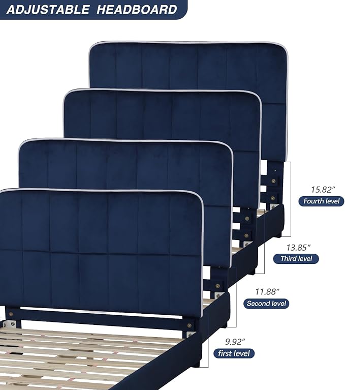 Toddler Beds,Upholstered Twin Bed Frames for Kids,Kids Bed with Adjustable Height Headboard,Girl Twin Bed Frame for Fits Standard Mattress(75" Wx39 D)(Blue)