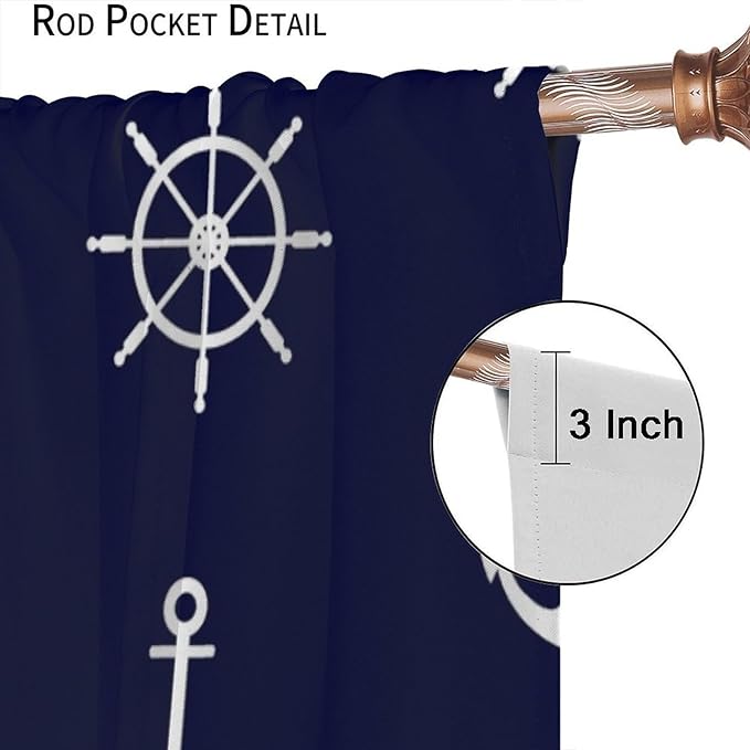Nautical Rudder Curtains,MarineThemed Oceanic Anchor Pattern Blackout Print Home Bedroom Living Room Window Treatments 2 Panel Set 42x45 Inch