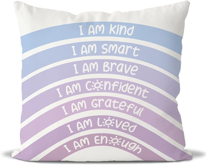QIYUHOY Boho Rainbow Classroom Throw Pillow Covers, Book Center Calming Corner Playroom Decor Pillow Case, Purple Pillow Cover, I Am Kind Smart Brave Confidence 22x22 Inch Pillowcase(Royal Purple)
