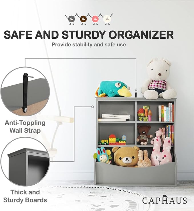CAPHAUS Kids' Toy Storage Organizer, Open Storage Cubby, Multifunctional Book, Toy Storage Cabinet, Book, Shelf for Nursery, Playroom, Closet, Home Organization Toy Bookcase, E. White-33'' Height
