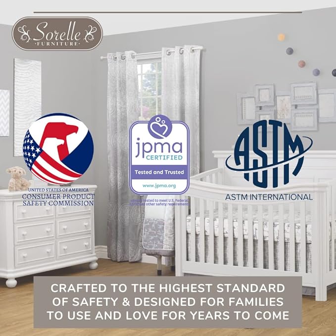 Sorelle Furniture Primo Classic 4-In-1 Convertible Crib, Wooden Baby Bed with Non-Toxic Finish, Converts to Toddler Bed, Daybed, and Full-Size Bed - White