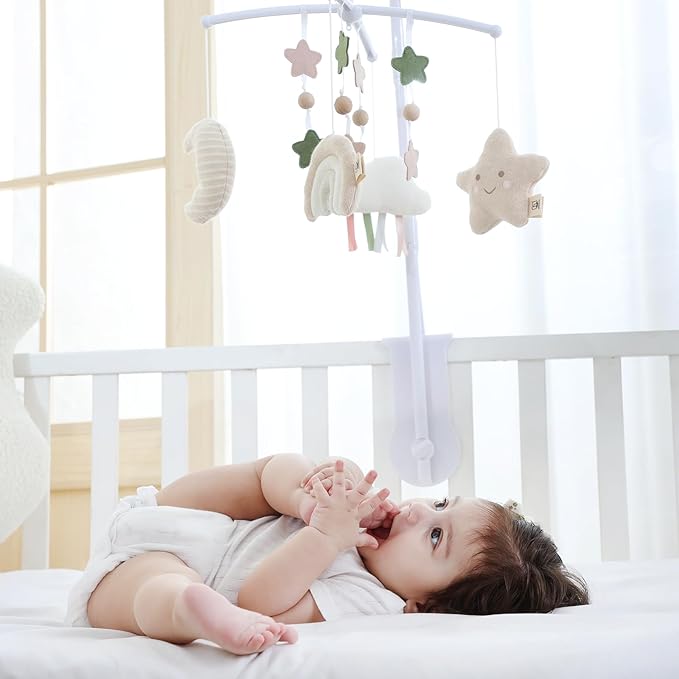 Crib Mobile 35 Lullaby Muisc, Cotton Baby Mobiles for Cribs & Pack N Play, Easy to Install, Stuffed Animals Hanging Toys Newborn Boys & Girls, Star Nursery Decor