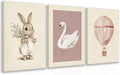 kilamino Pink Baby Girl Nursery Wall Art, Neutral Cute Rabbit and Swan Wall Decor, Vintage Hot Air Balloon Poster Prints, Pastel Bunny Animals Canvas Paintings for Baby Room Playroom Framed 16"x24"x3
