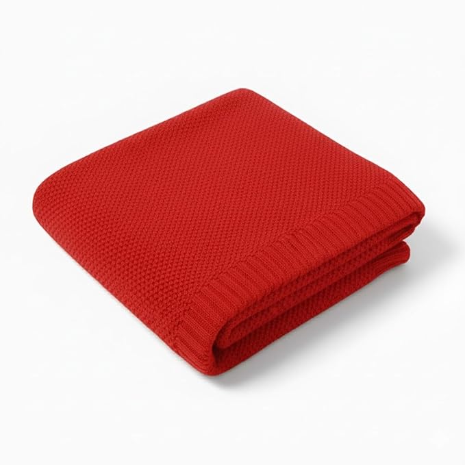 Baby Knit Blanket Soft Cotton Lightweight Newborn Blanket for Crib Stroller Toddler Nursery Shower Gift Cozy Breathable Travel Swaddle Wrap Red 30 x 40 Inches