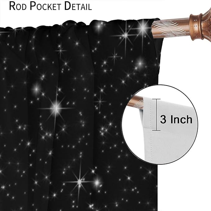 Night Starry Sky Curtain, Black Moon Phase Cloud Stars White New Moon Sparkly Shiny Galaxy Space Lake Fantasy Window Curtains for Kids Boys Girls Room Bedroom Living Room Decor 42" W X 45" L