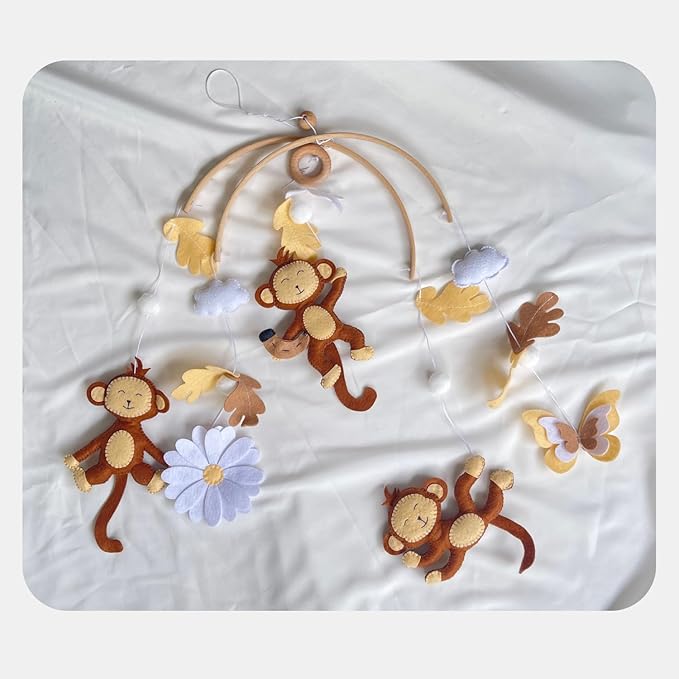 Baby Mobile – Jungle Montessori Monkey Hanging Set, Handmade Felt Safari Nursery Decor