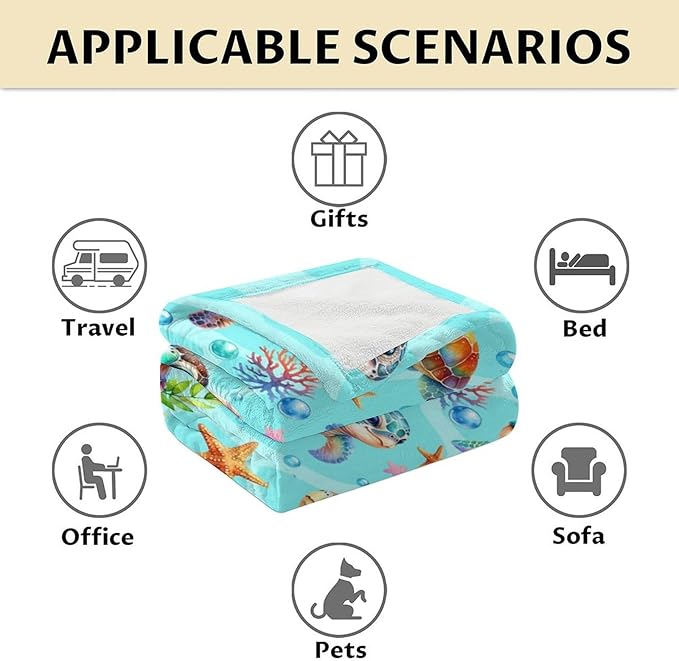 Turtle Stuff for Girls - 30" x 40" Inches Sea Turtle Throw Blanket for Kids - Green Warm Lightweight Blankets for Sofa, Lap & Office