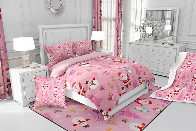 Feelyou Christmas Kids Comforter Set Twin Size Happy New Year Bedding Set Santa Claus Duvet Quilt for Kids Boys Girls Bedroom Merry Christmas Decor Microfiber Ultra Soft Breathable