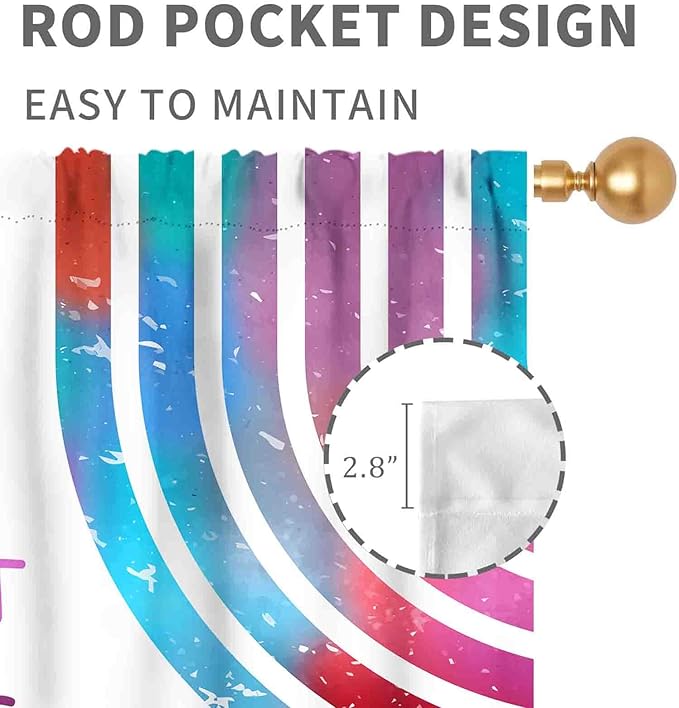 Rainbow Curtains for Girls Bedroom, Boho Rianbow Quotes Inspirational Motivational Positive Colorful Galaxy Pink Purple Window Drapery for Baby Kids Living Room Nursery Classroom, 52"x84" Inch