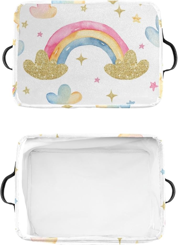 Deven Rainbow Clouds Personalized Large Storage Baskets for Organizing Shelves with Handle,Closet Decorative Storage Bins for Bathroom,Nursery,Home