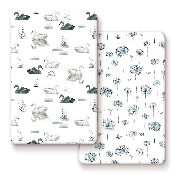 Pack n Play Sheets Fitted 2 Pack, Stretchy Ultra Soft Jersey Knit Pack and Play Sheets, Universal Fitted Portable/Mini Crib Mattresses Snug and Safe, Stylish Pattern for Boy and Girl