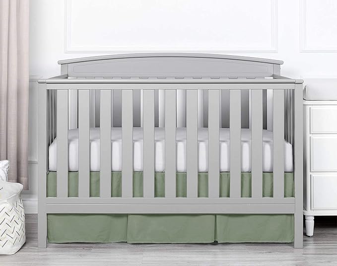 Box Pleated Crib Bed Skirt Premium 100% Cotton 800 Thread Count Nursery Crib Toddler Bedding Crib Bedskirt for Baby Boys or Baby Girls, (28" x 52") + 14" Drop Lenght - Sage Solid