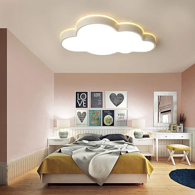 LAKIQ Modern Dimmable Acrylic LED Lights with Remote Creative Cloud Shape Children Room Flush Mount Ceiling Lighting Fixture for Kids Bedroom Kindergarten Living Room(25.5'',Stepless Dimming)