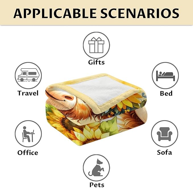 Highland Cow Blanket for Kids - 30" x 40" Inches Cute Farm Animal Throw Blanket Gifts - Yellow Lightweight Cozy Blankets for Sofa, Lap & Office