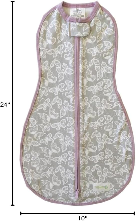 Woombie Original Baby Swaddling Blanket - Self-Soothing, Cotton Baby Swaddle with Zipper - Wearable Newborn Blanket, Butterflies with Pink Trim, 14-19 lbs