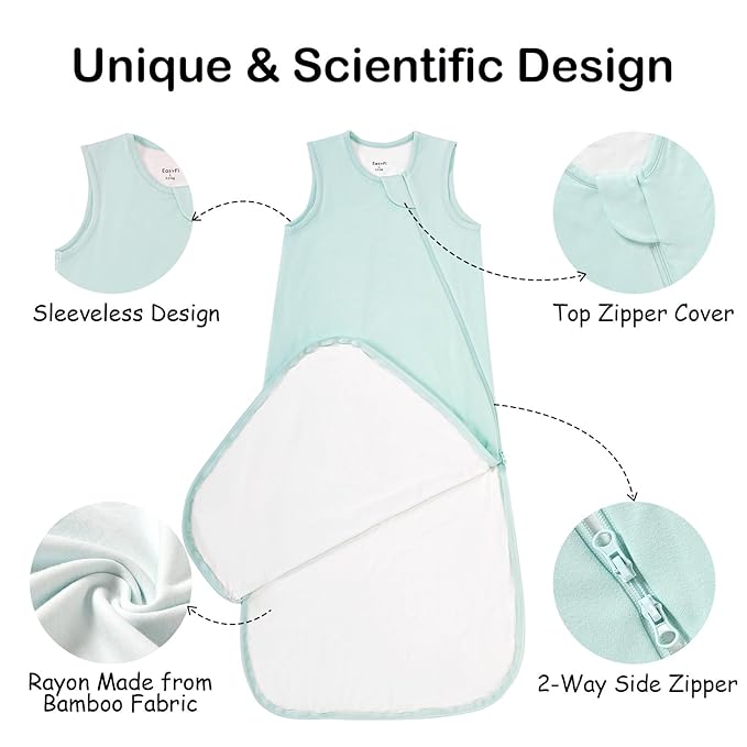 Supersoft Rayon Made from Bamboo Sleep Sack 12-18 Months 0.5 Tog Lightweight Toddler Sleep Sack Baby Wearable Blanket with 2-Way Zipper Summer Unisex Sleeping Bag for Babies (2 Pack) Green & Blue