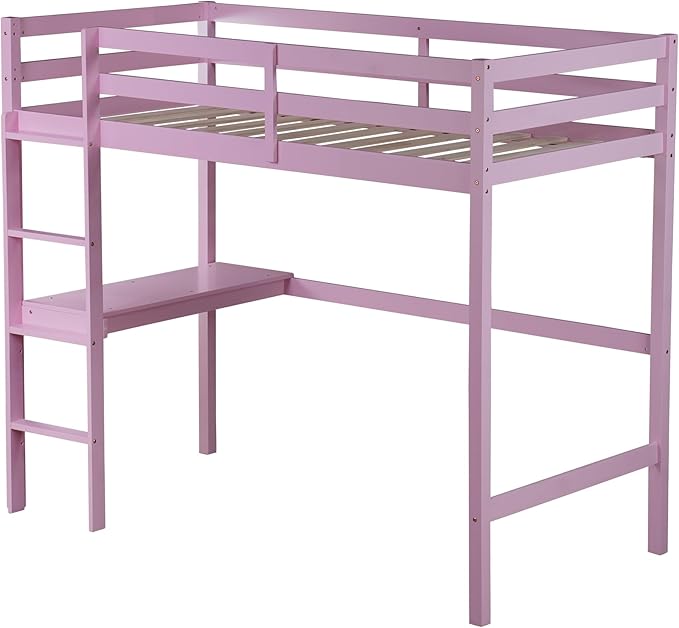 Bellemave Twin Loft Bed with Desk,Loft Bed for Kids, Boys, Girls,Wooden Loft Be Frame with Desk and Ladder, Pink