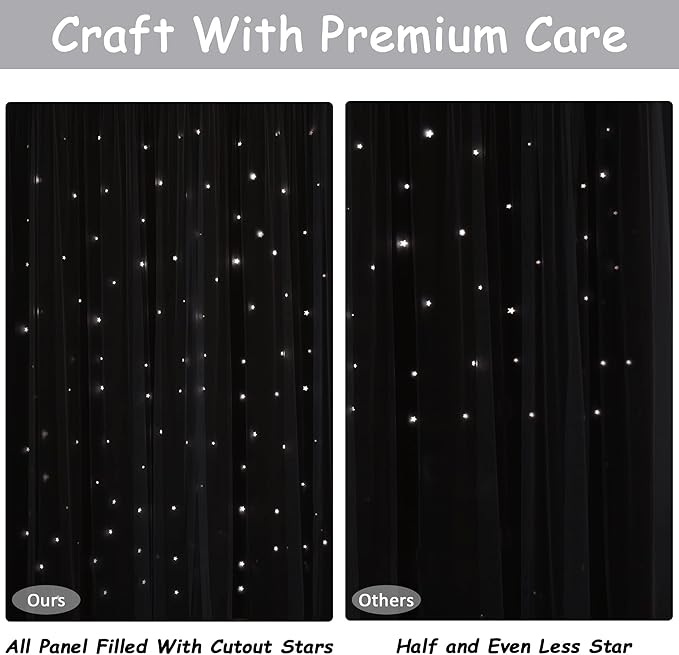 Kinryb Blackout Curtains for Girl Bedroom/Living Room/Classroom, Sheer Overlay Small 2 Panel Set, Double Layer Curtains with Star Cutout for Kids Room(W 52 x L 45 Inches,Silver Grey 2 Pcs)