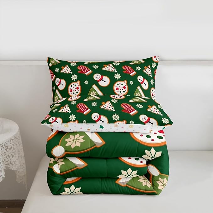 Feelyou Merry Christmas Comforter Set King Size Snowman Bedding Set for Kids Boys Girls Gloves Cookies Duvet Quilt Snowflake Bedroom Decor Microfiber 3 Pcs with 2 Pillow Cases