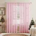 Jubilantex Pink Butterfly Sheer Curtains Gold Print Drapes for Baby Girls Nursery, Kids Bedroom 84 Inch Long Toddler Linen Textured Curtain Rod Pocket Window Treatment Sets, 2 Panels