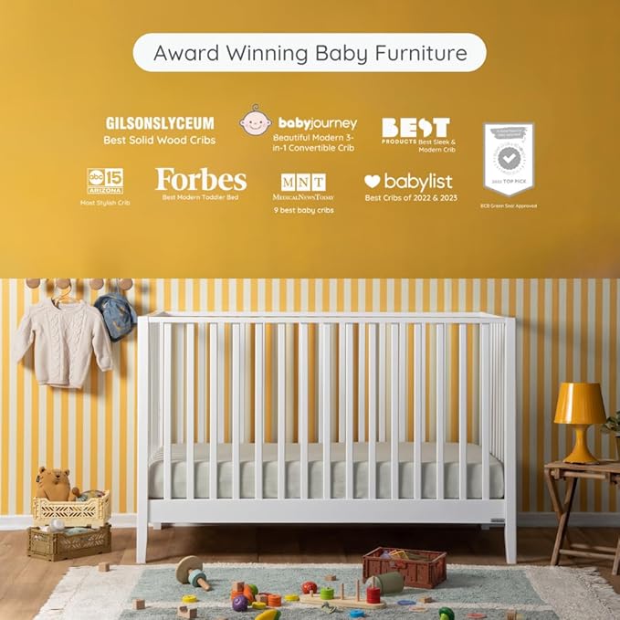 dadada Baby LaLa 3 in 1 Convertible Crib- Converts to Toddler Bed & Daybed- Adjustable Mattress Height – 3 Positions - Made in Italy - Solid Beechwood (White)