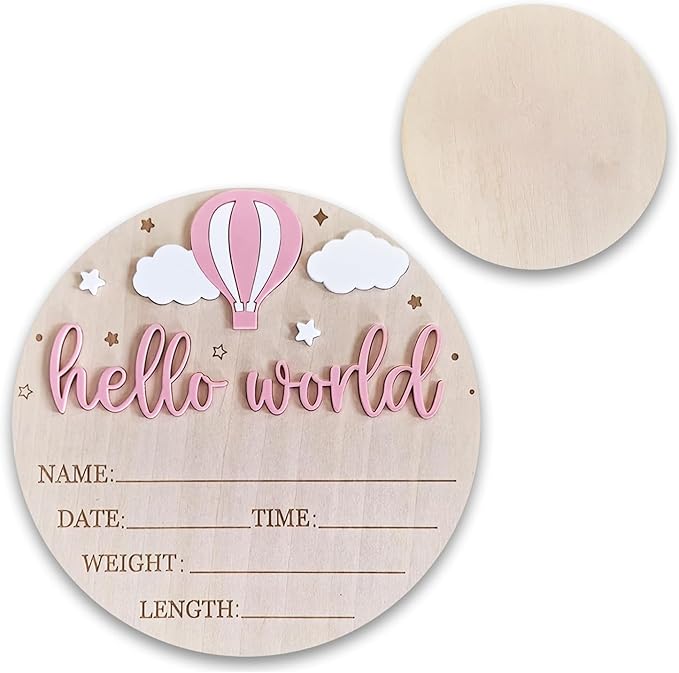 Wood Baby Birth Keepsakes Plaques Hello Worlds Welcome Sign Customizable Nursery Wall Decors for Newborns