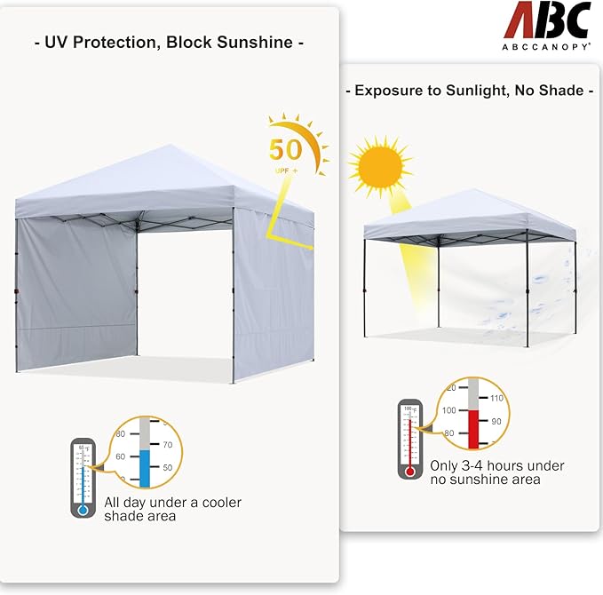 ABCCANOPY Pop up Canopy Tent with 2 Sidewalls for Outdoor Sun Blocking or Rain Protection,10x10, White