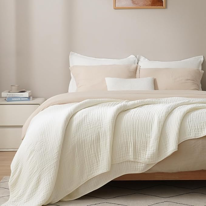 PHF Cooling Muslin Blanket Twin Size 60"x80", 6-Layer Lightweight Gauze Blanket Made from 35% Rayon Derived from Bamboo & 65% Cotton, Breathable & Ultra Soft Cozy, Aesthetic Home Decor, Snow White