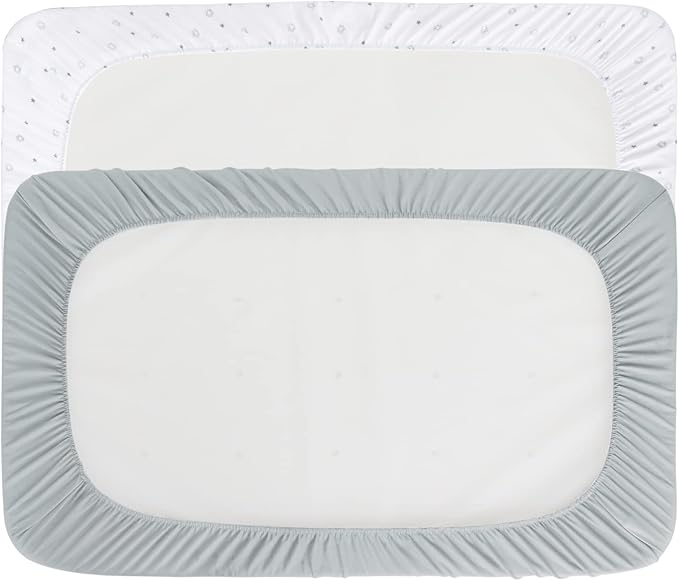 Bassinet Sheets 2 Pack 32" x 18"-Fit for Arm's Reach Clear-Vue & Cambria Co-Sleeper, RONBEI Bedside Bassinet, Chicco LullaGo Nest Portable Bassinet, Ultra Soft & Super Stretchy, Grey & White Star