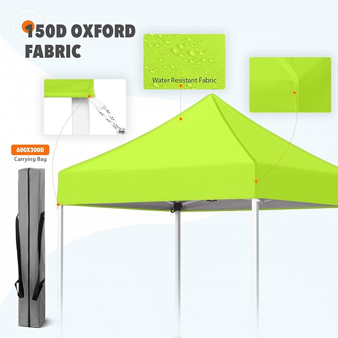 EAGLE PEAK 5x5 Pop Up Canopy Tent Instant Outdoor Canopy Easy Set-up Straight Leg Folding Shelter, Neon Green