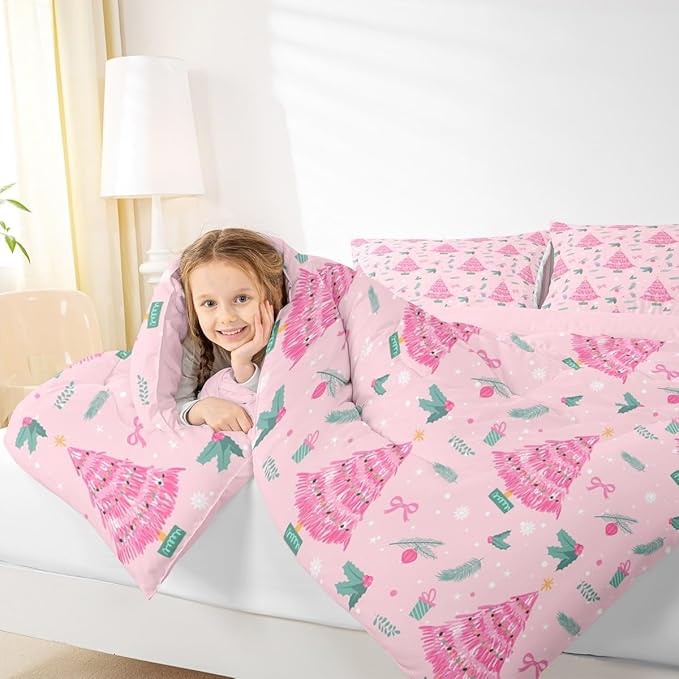 Feelyou Christmas Tree Comforter Set All Season Merry Christmas Bedding Set with 2 Pillow Cases Happy New Year Microfiber Kids King Bedclothes Xmas Bedroom Decor Duvet Quilt Soft Lightweight
