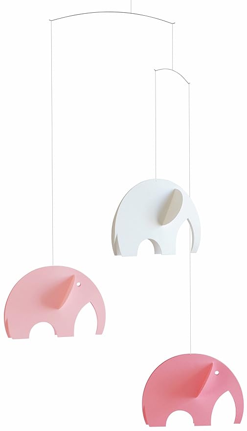Elephant Pink Hanging Nursery Mobile - 24 Inches - High Quality Plastic - Handmade in Denmark by Flensted