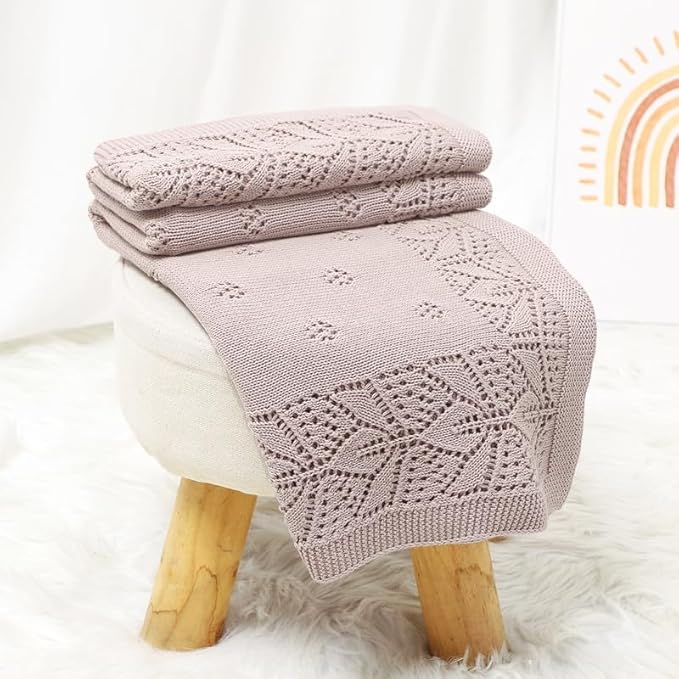 LAWKUL Cellular Blanket Baby 100% Cotton Soft Newborn Babe Knit Blankets Classic Florals for Boy Girls Lavender 100x80cm